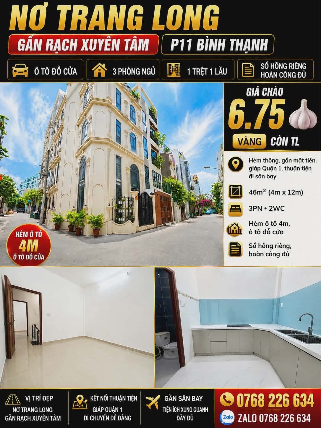NƠ TRANG LONG • GẦN RẠCH XUYÊN TÂM • P11 BÌNH THẠNH • Ô TÔ ĐỖ CỬA • 3PN • 💰 6.75🧄 • 📱 0768 226 634