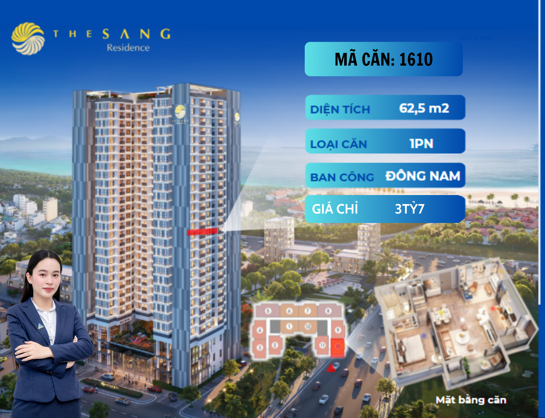 Căn 1PN+ The Sang Đà Nẵng cực hiếm – view biển + city, sát phố Tây An Thượng, sở hữu lâu dài