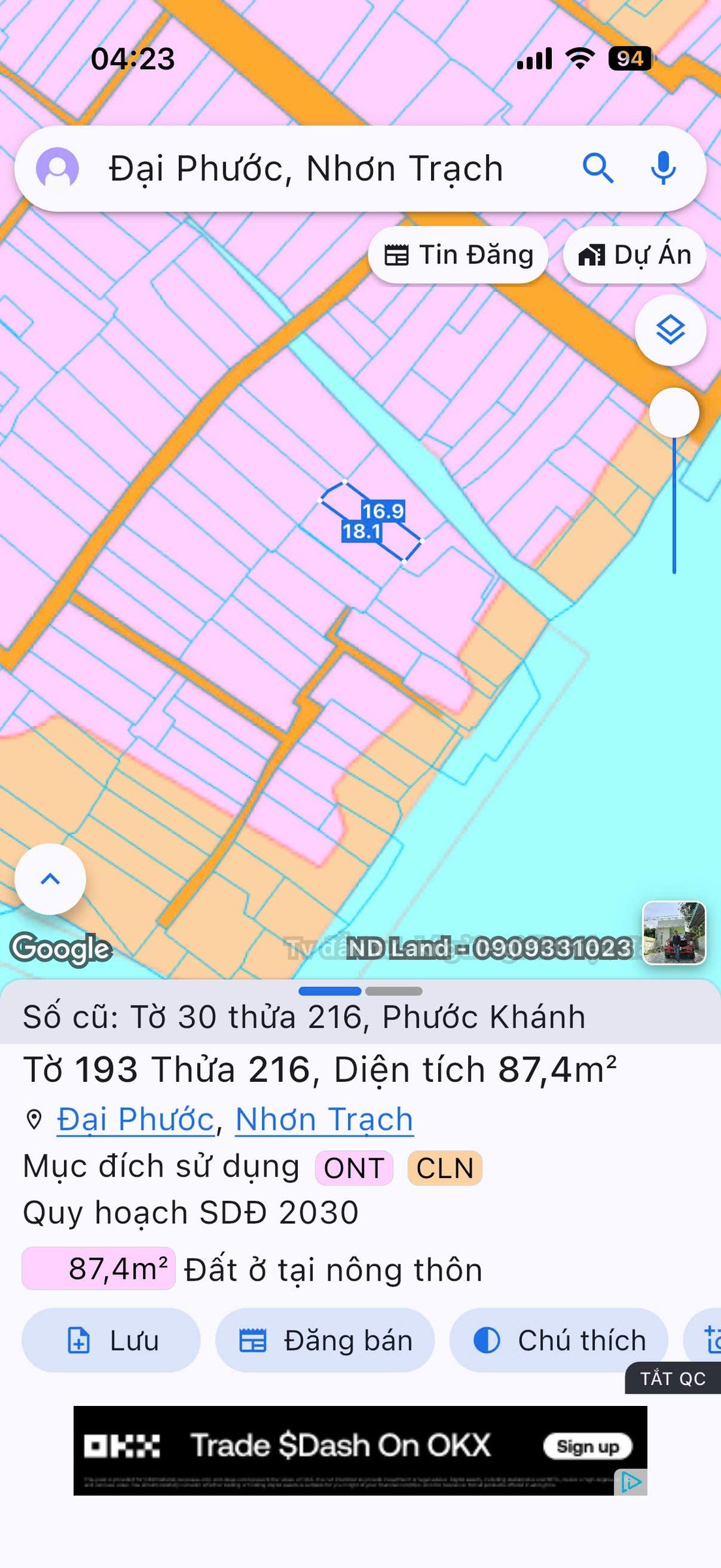 Bán đất Phước khánh Nhơn Trạch full thổ cư