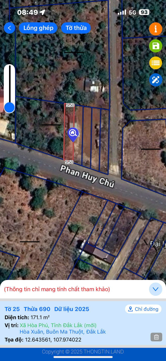 Bán đất 171.1m² ngang 5,5m giá 1.45 tỷ Xã Hòa Phú
