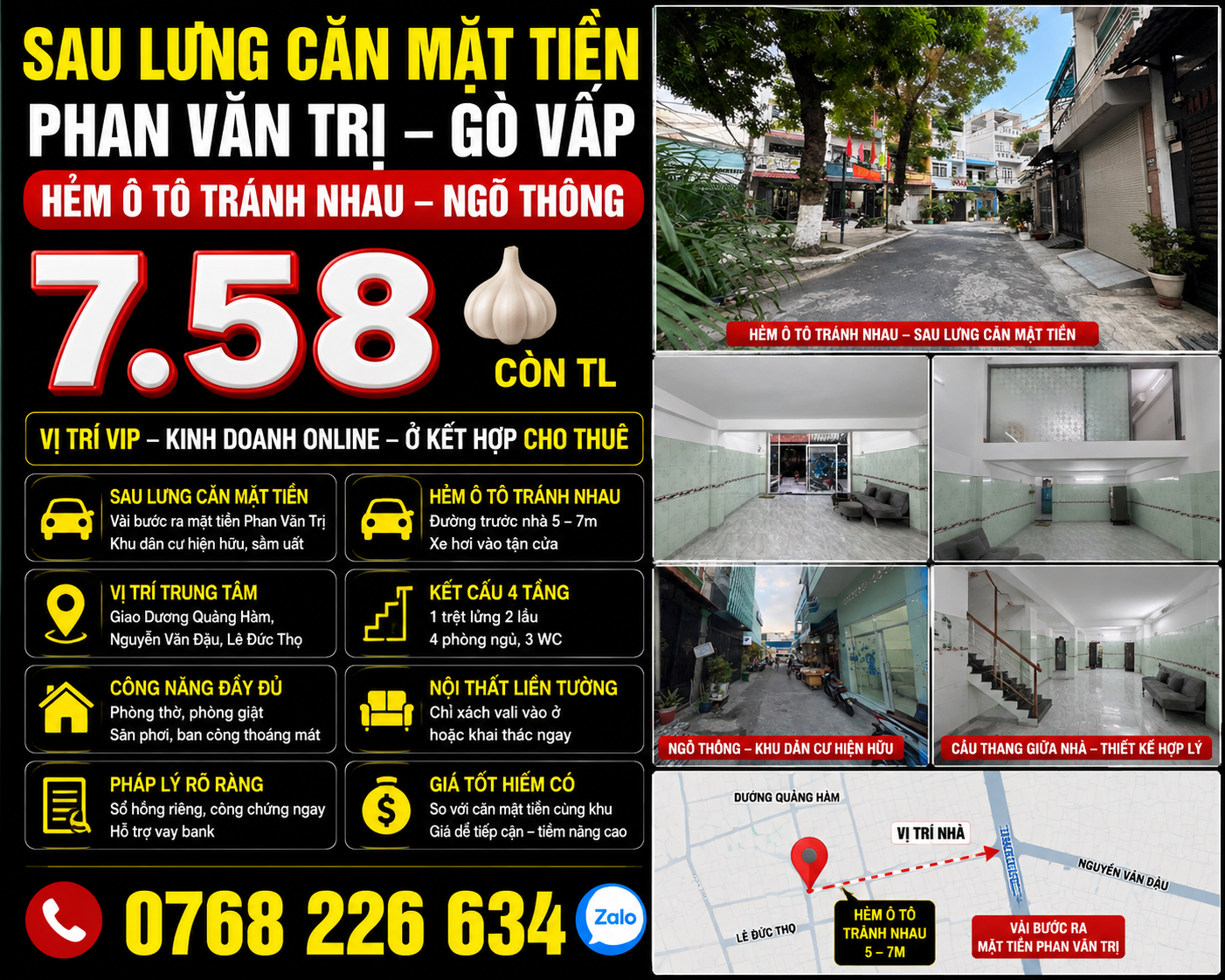 Bán Nhà riêng 32.8m² thổ cư 32.8m² giá 7.58 tỷ tại Đường Phan Văn Trị Phường 10 Quận Gò Vấp TP. Hồ Chí Minh