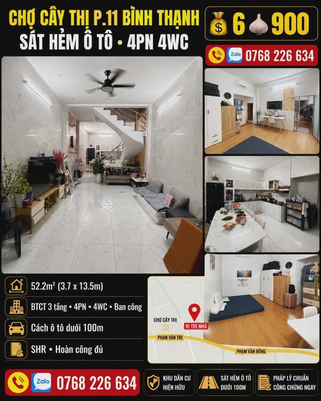 Bán Nhà riêng 53m² thổ cư 53m² giá 6.9 tỷ tại Đường Phan Văn Trị Phường 12 Quận Bình Thạnh TP. Hồ Chí Minh