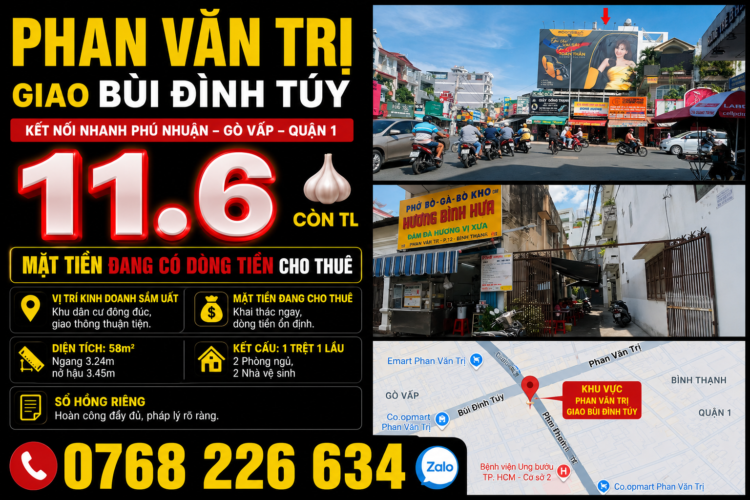 Bán Nhà riêng 58m² thổ cư 58m² giá 11.6 tỷ tại Đường Phan Văn Trị Phường Bình Thạnh TP. Hồ Chí Minh