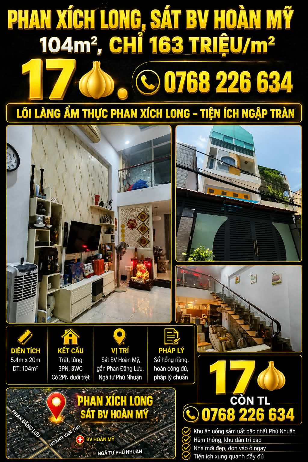 Bán Nhà riêng 104m2 có sẵn 104 m2 thổ cư giá 17 tỷ tại Đường Phan Xích Long Phường 02 Quận Phú Nhuận TP. Hồ Chí Minh