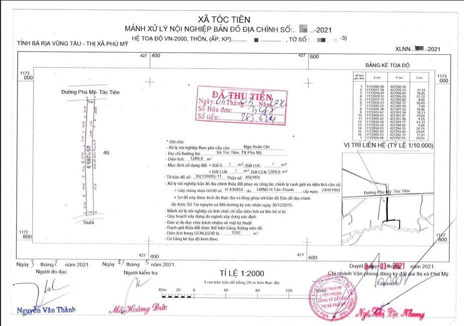 Đất nền bán gấp tại Phú Mỹ - Tóc Tiên, 15,6 tỷ, 1298 m2, giá tốt