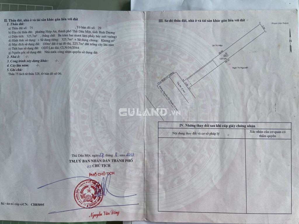 Đất 5,5x62m đường Nguyễn Chí Thanh TP Thủ Dầu Một - Bình Dương