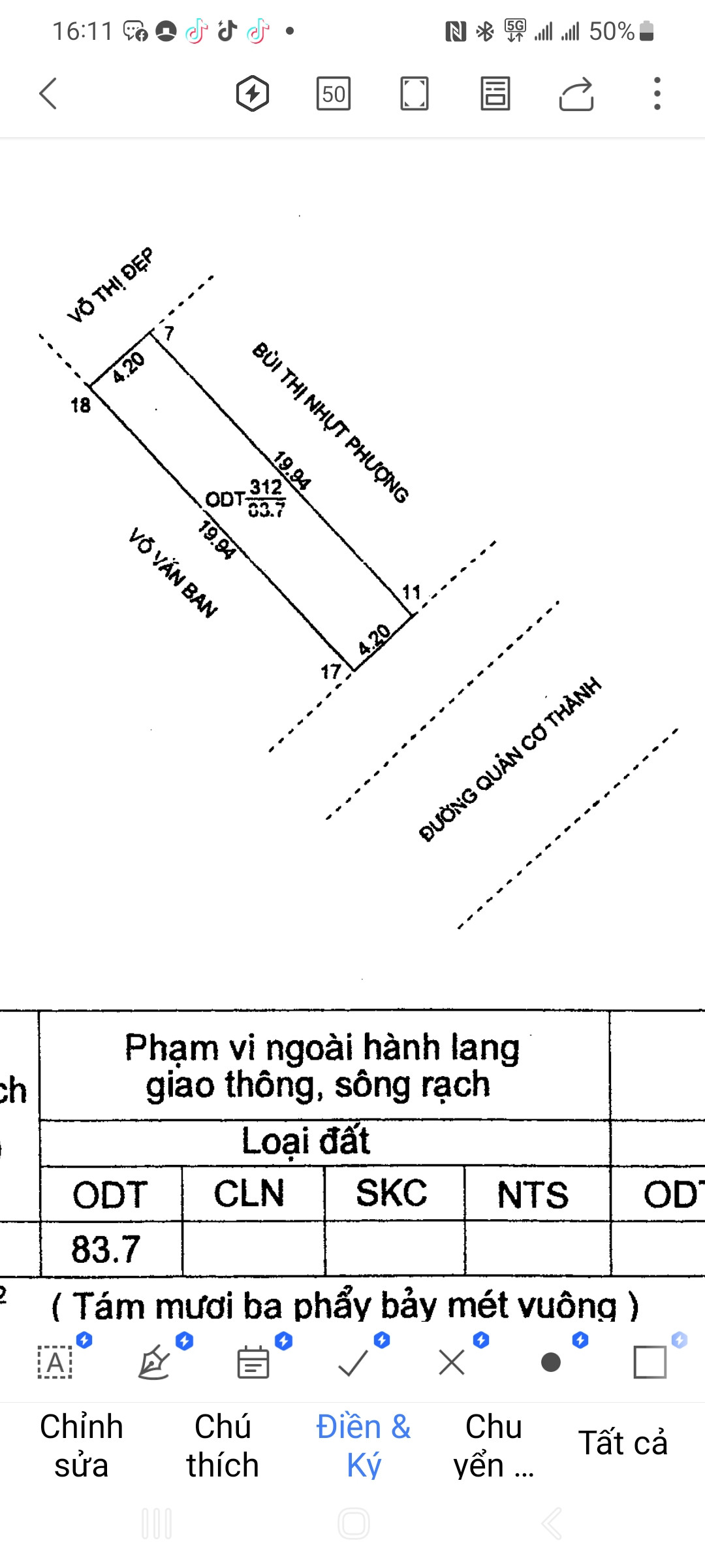 Bán đất 440m² có sẵn 283,4m² thổ cư ngang 4,2m giá 15 tỷ tại Đường Quản Cơ Thành Phường Bình Đức