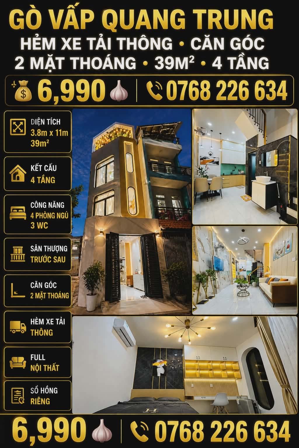 GÒ VẤP QUANG TRUNG • HẺM XE TẢI THÔNG • CĂN GÓC 2 MẶT THOÁNG • 39M² • 💰6 🧄 990 • 📱0768 226 634