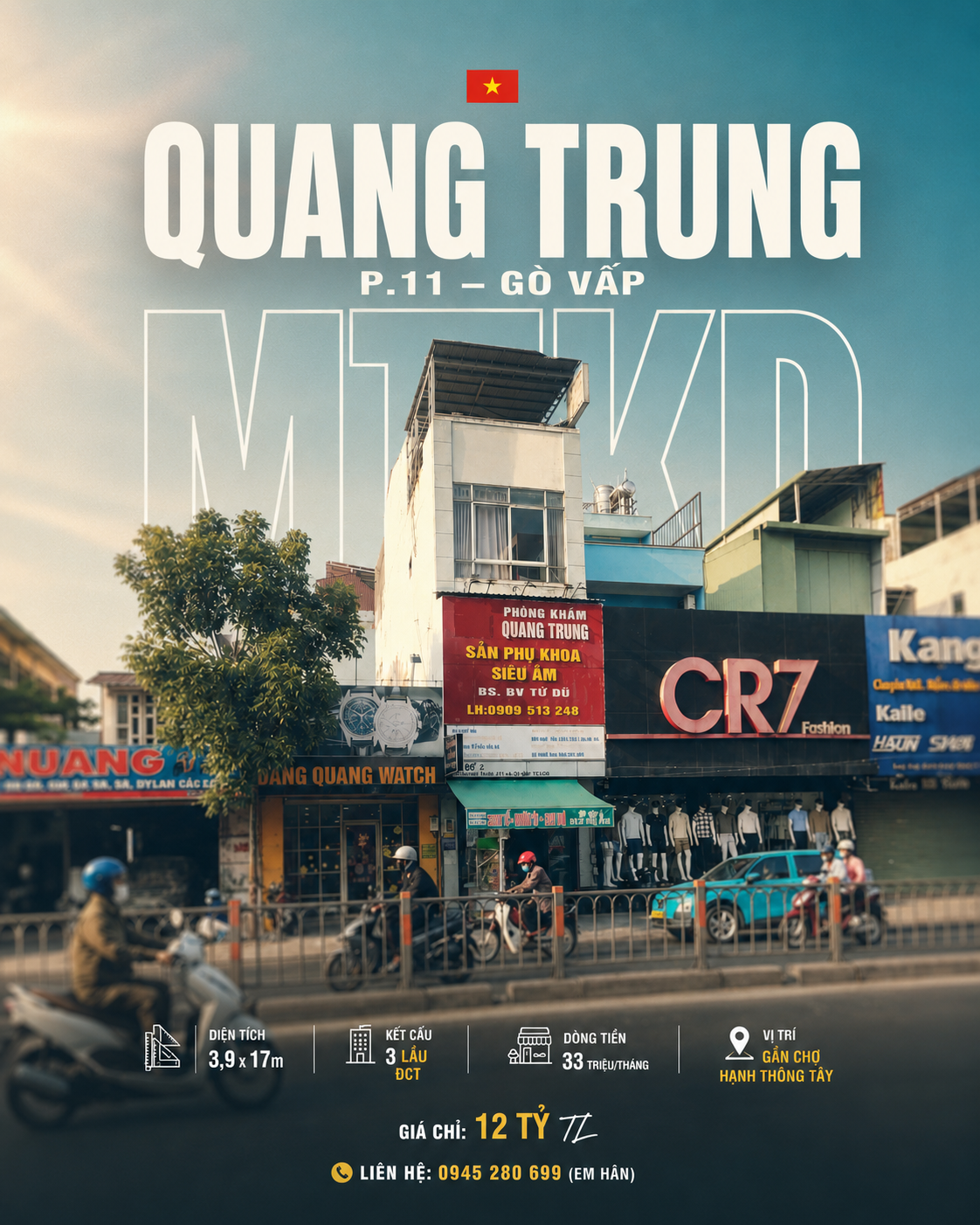 Không ngại lộ giới chọn mtkd Quang Trung P11 3,9x17 3l đct 33tr/thg gần chợ Hạnh Thông Tây chỉ 12 tỷ tl