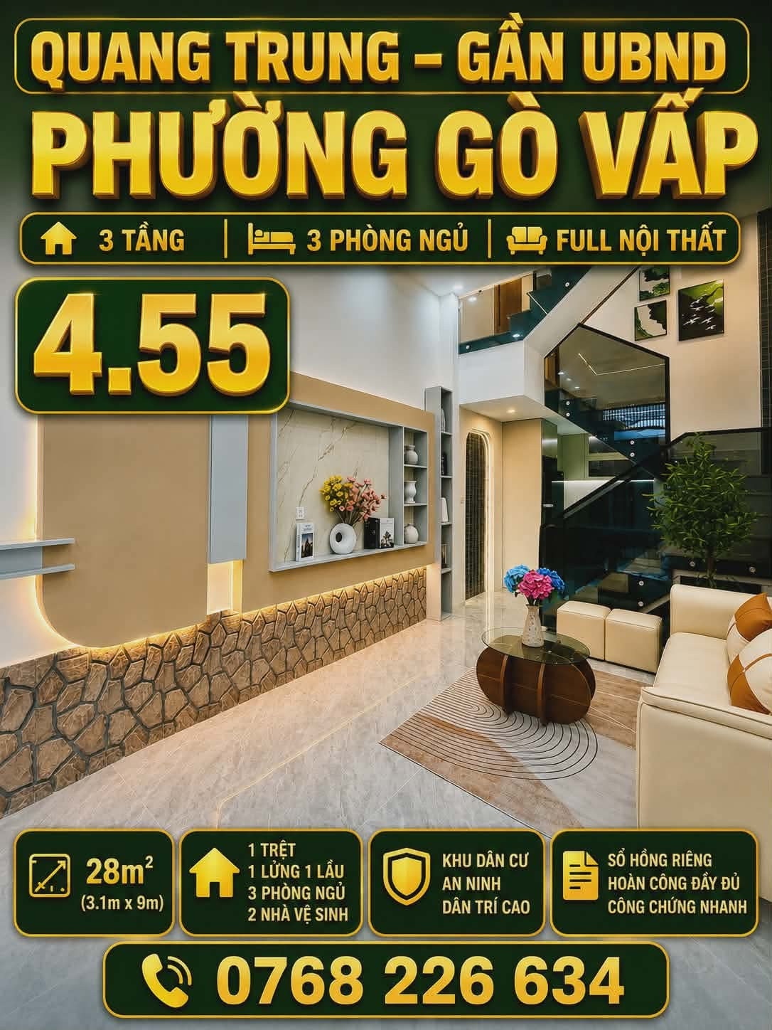 🏡 GẦN UBND PHƯỜNG GÒ VẤP. QUANG TRUNG. NHÀ 3 TẦNG. 3 PHÒNG NGỦ. 💰4.55🧄

📐 28m² (3.1m x 9m)