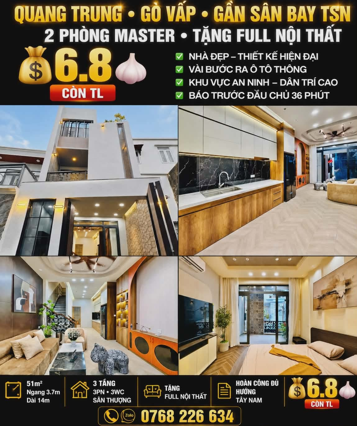 🍀 QUANG TRUNG • GÒ VẤP • GẦN SÂN BAY TSN • 2 PHÒNG MASTER • 💰 6.8 🧄
📱 Zalo 0768 226 634