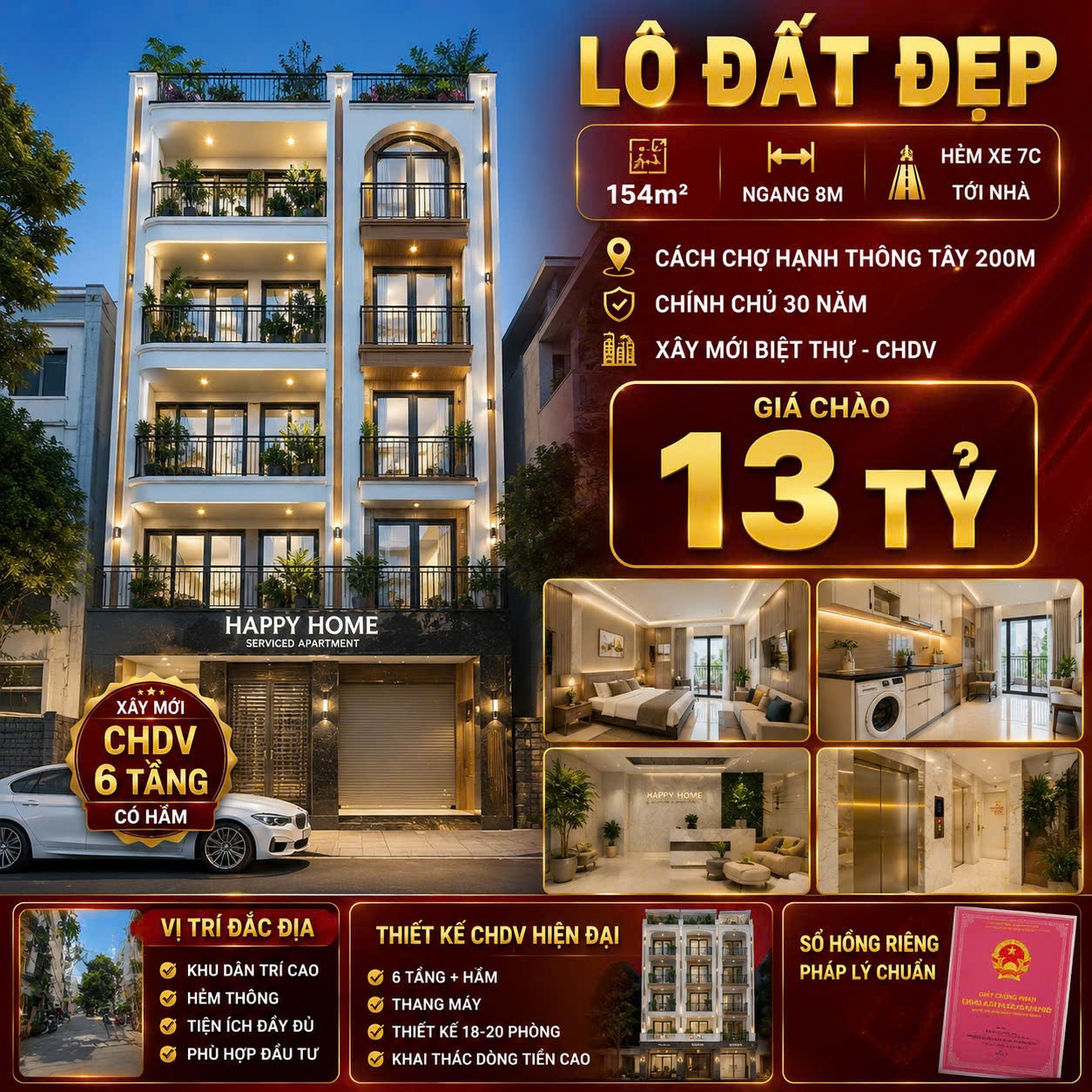 Bán đất 154m² full thổ cư ngang 8.39m giá 13 tỷ tại Đường Quang Trung Phường Thông Tây Hội