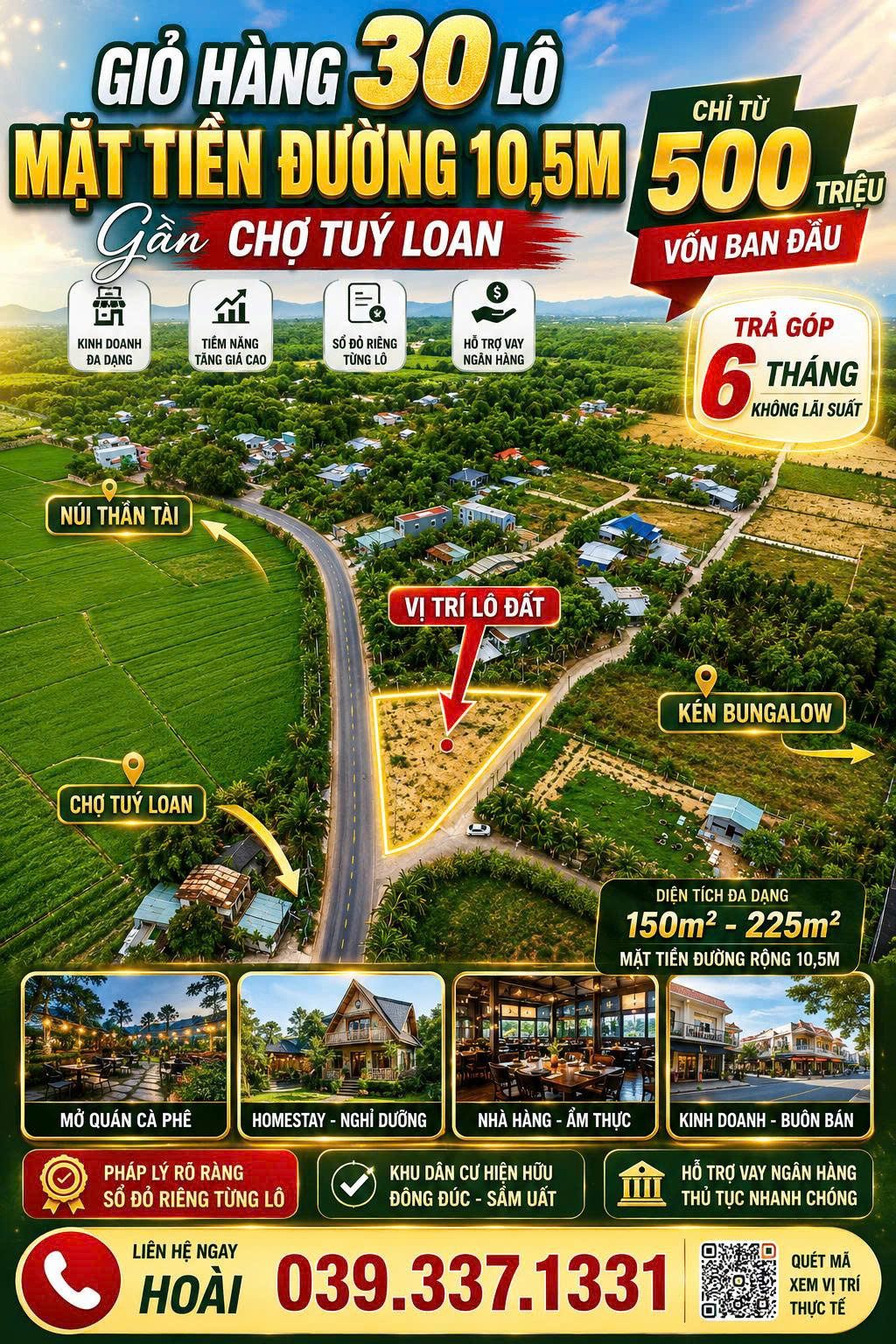 GIỎ HÀNG 30 LÔ MẶT TIỀN ĐƯỜNG NHỰA 10,5M - GẦN CHỢ TUÝ LOAN - GIÁ TỪ 1TY450