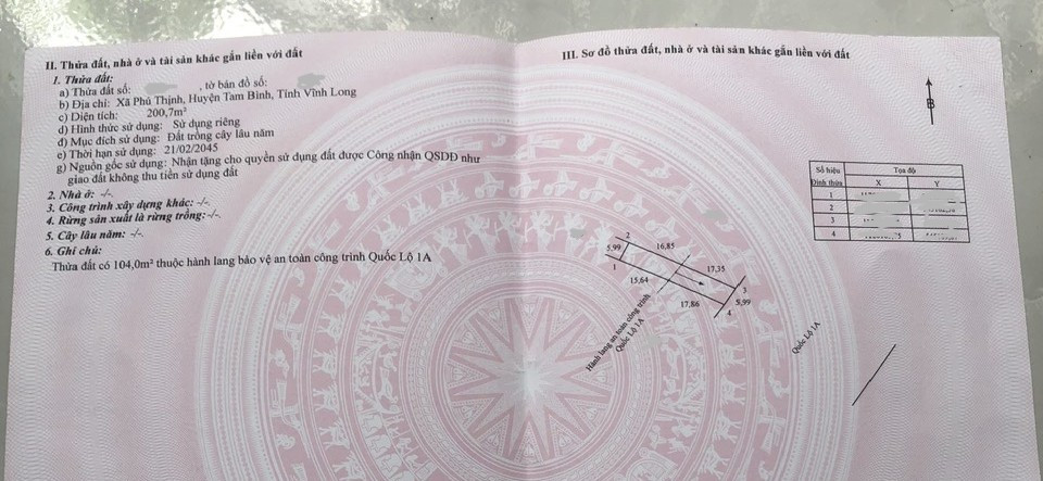 Bán đất 200m² mặt tiền QL 1A ngang 6m giá 2 tỷ Xã Song Phú