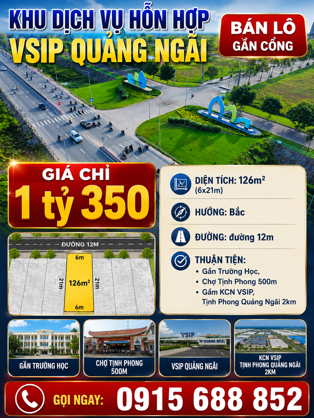 Khu dịch vụ hỗn hợp VSIP Quảng Ngãi]☀️BÁN LÔ GẦN CỔNG ❤𝐆𝐢á: 1 tỷ 350