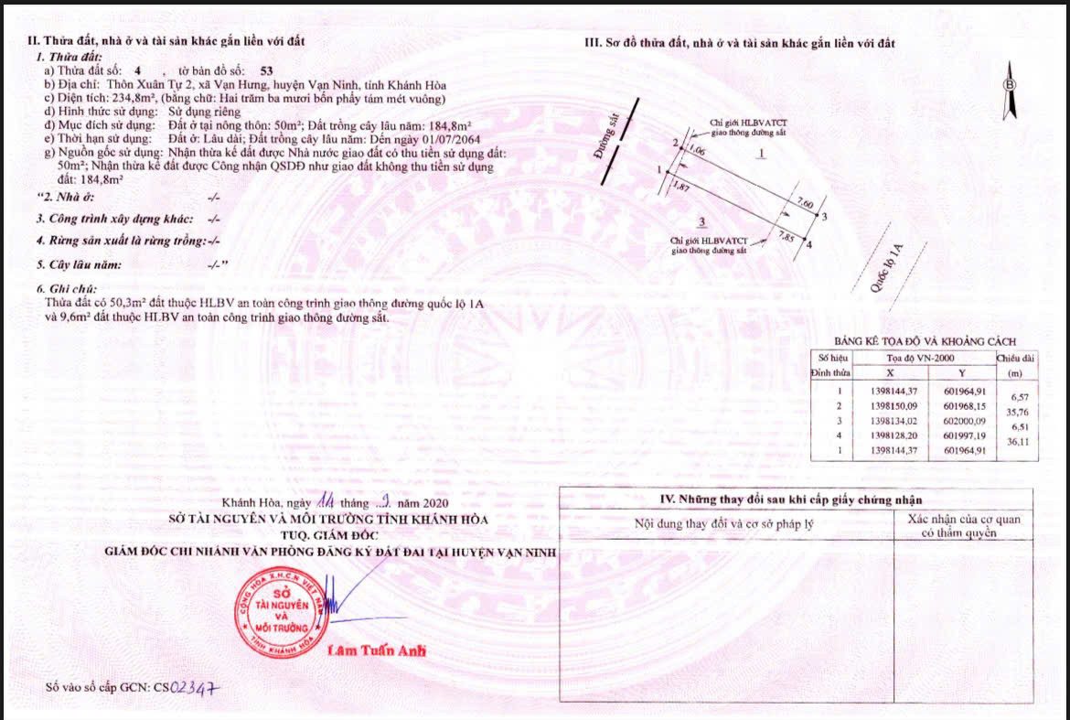 Bán đất mặt tiền QL1A Vạn Hưng  Vạn Ninh  Khánh Hòa