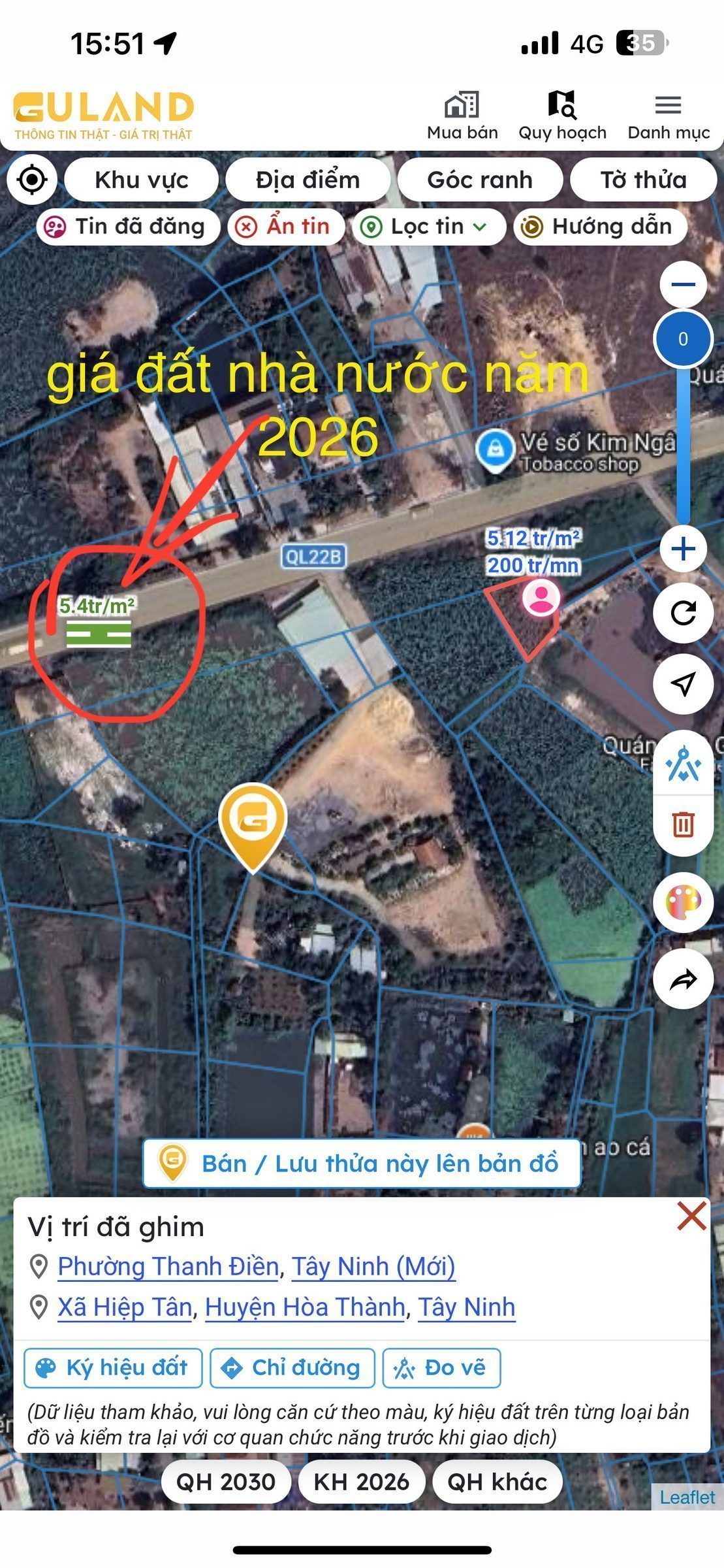 Kẹt tiền bán gấp
Bán đất 977m² có sẵn 255m² thổ cư ngang 25m giá 4 tỷ tại Đường Quốc lộ 22B Phường Thanh Điền