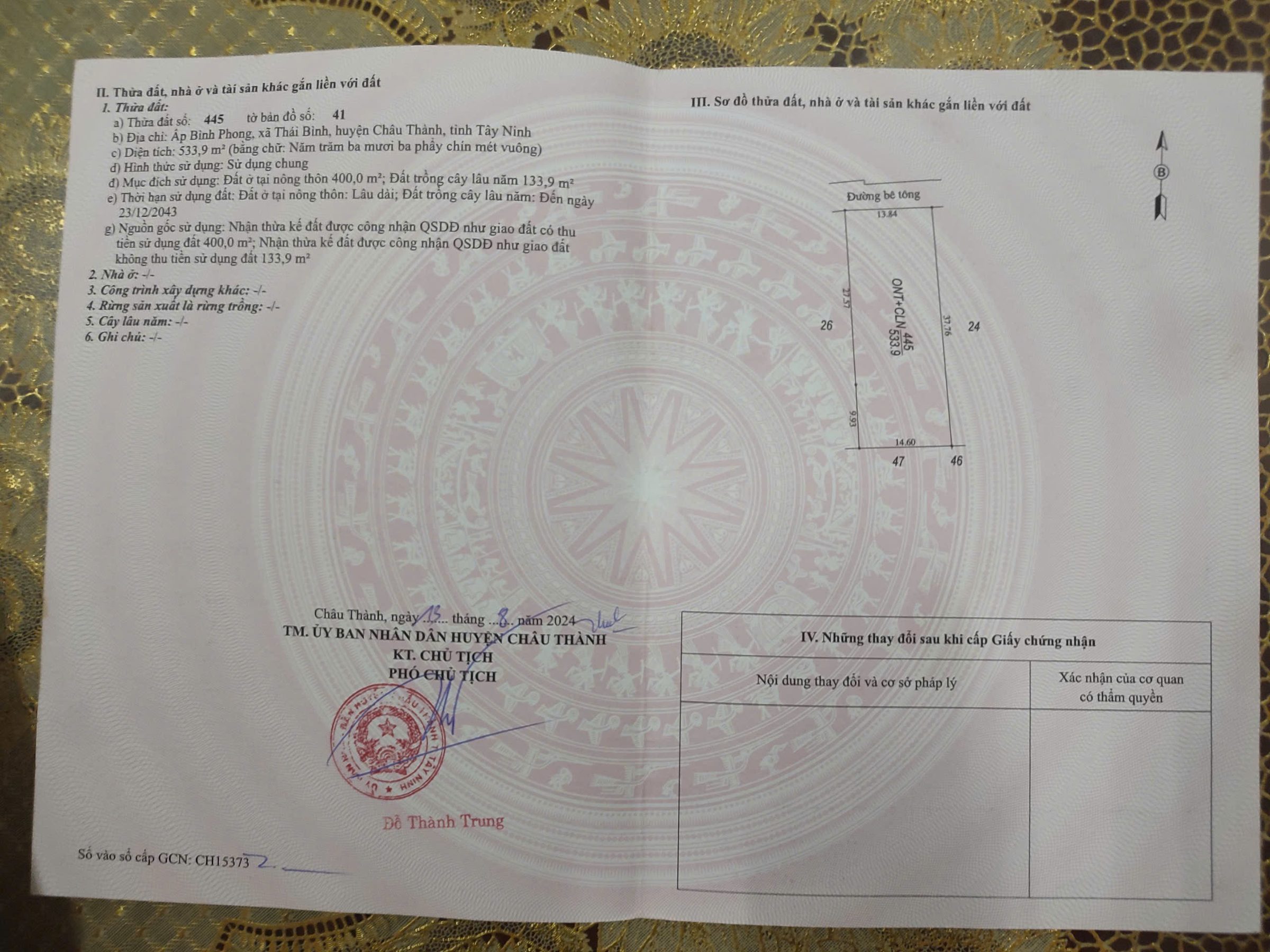 Bán đất đường bê tông hẻm quốc lộ 22B gần nhà thờ Phong Cốc