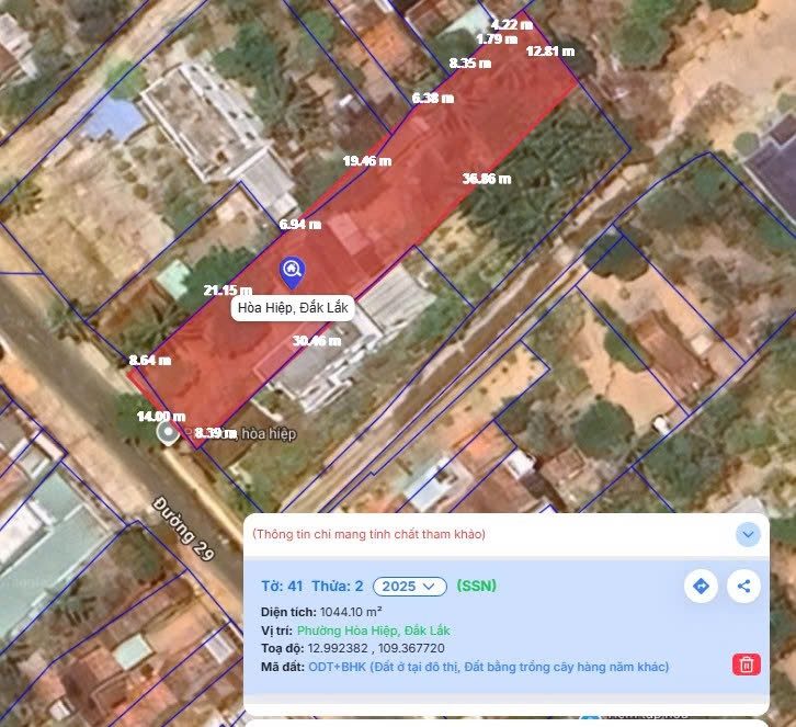 Bán đất mặt tiền đẹp thị trấn Hòa Hiệp Trung, Đông Hòa, Phú Yên – DT 1.019,6m2 – Giá tốt.