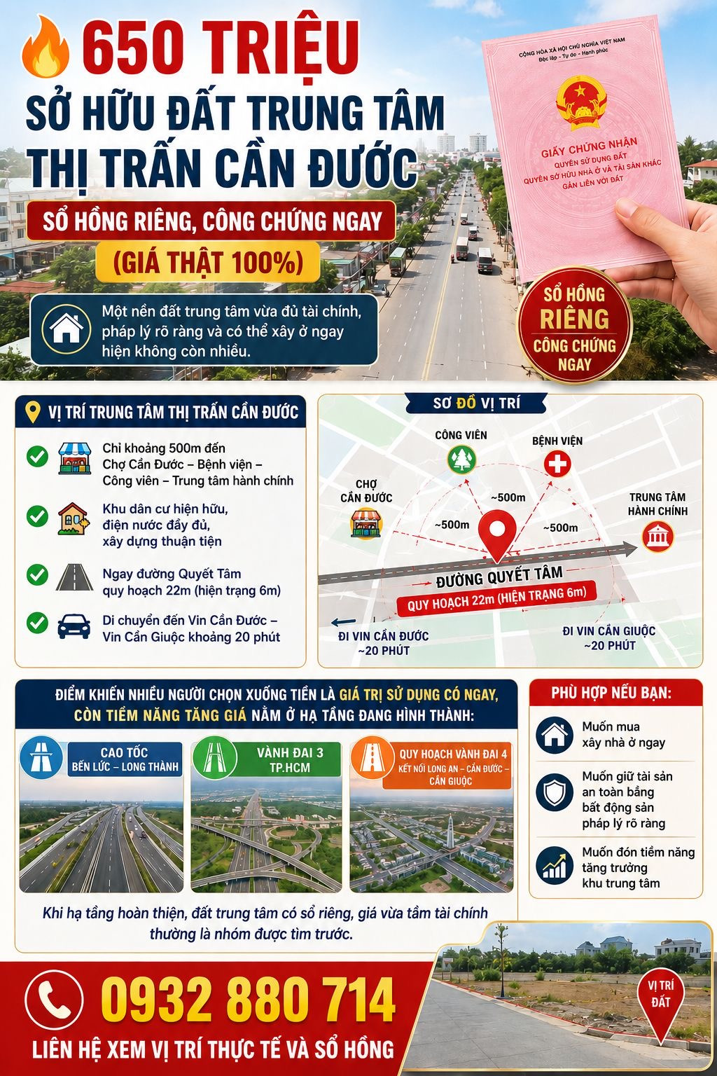 🔥 650 TRIỆU SỞ HỮU ĐẤT TRUNG TÂM THỊ TRẤN CẦN ĐƯỚC – SỔ HỒNG RIÊNG, CÔNG CHỨNG NGAY (GIÁ THẬT 100%)