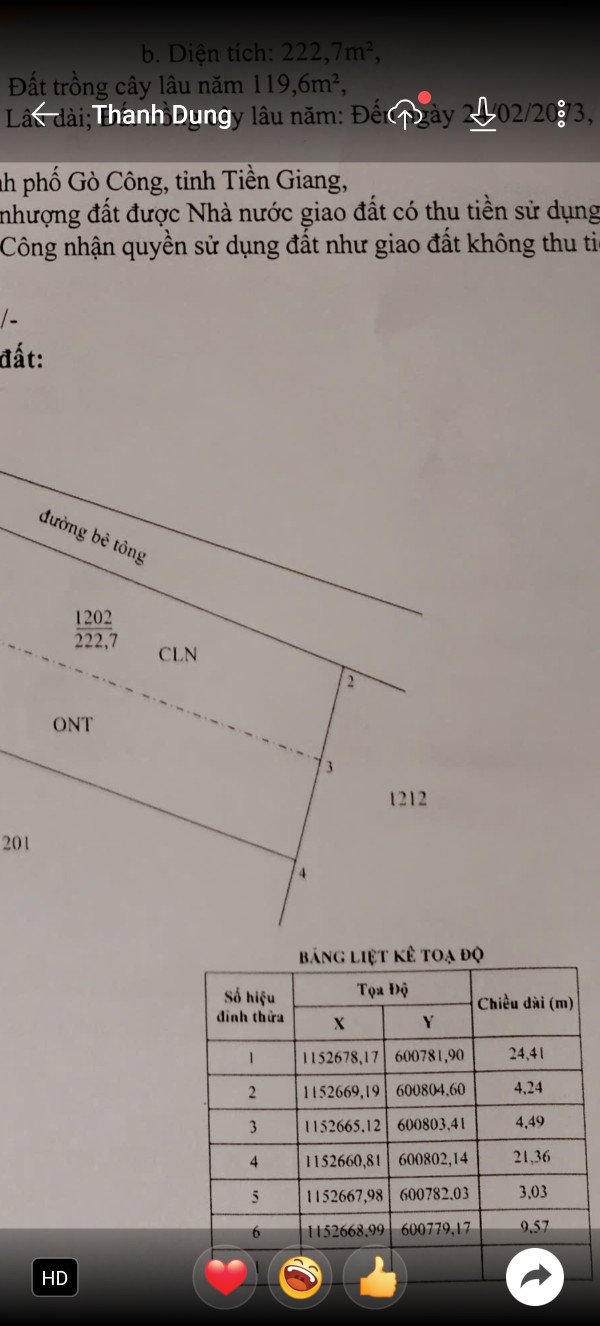 Bán đất 222m² ngang 9.5m giá 1.6 tỷ tại Xã Tân Trung Thị xã Gò Công