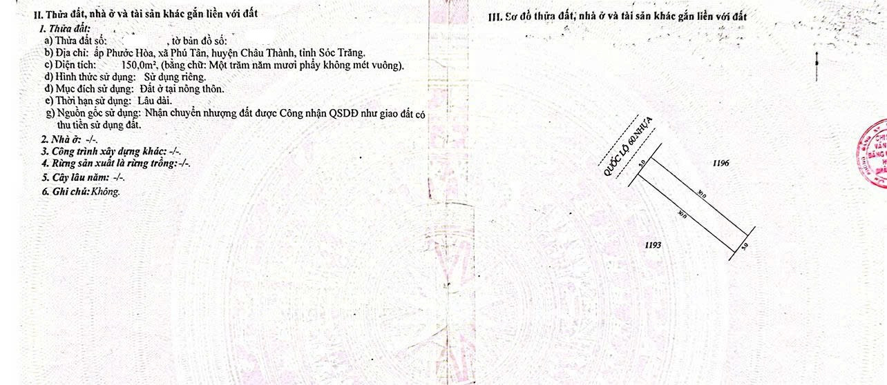 BÁN ĐẤT TRỐNG MẶT TIỀN QUỐC LỘ 60