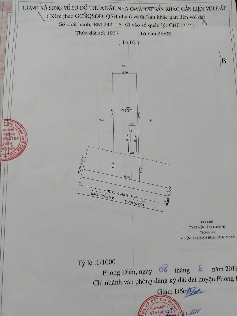 Bán đất 1465m² có sẵn 120m² thổ cư ngang 18.2m giá 5.86 tỷ tại Đường Quốc Lộ 61C Xã Nhơn Ái