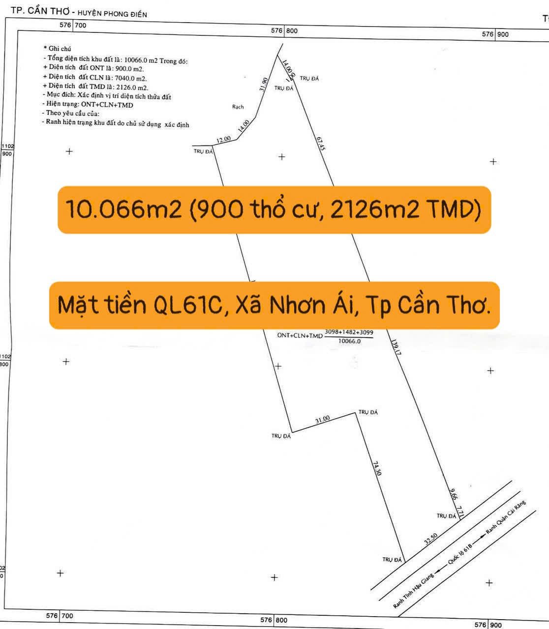 Bán đất 10666m² có sẵn 900m² thổ cư ngang 32m giá 38 tỷ tại Đường Quốc Lộ 61C Xã Nhơn Ái