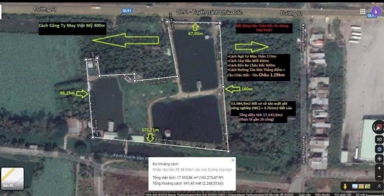 BÁN 17.200m2 ĐẤT, có 14.000m2 SKC, tuyến tránh QL91, Ngay Chợ Nông Sản, Xã Châu Đốc, TP An Giang.