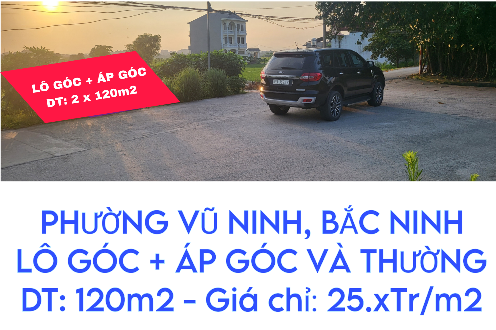 Bán đất 2 lô góc 240m2 mặt tiền 10m Trục chính Quỳnh Đôi, Kim Chân, Vũ Ninh, Bắc Ninh
