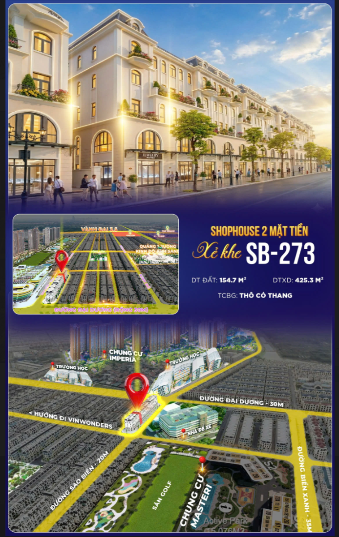 SIÊU PHẨM SHOPHOUSE XẺ KHE SAO BIỂN SB-273 – DIỆN TÍCH KHỦNG 155M2 – 5 TẦNG KINH DOANH ĐẮC ĐỊA