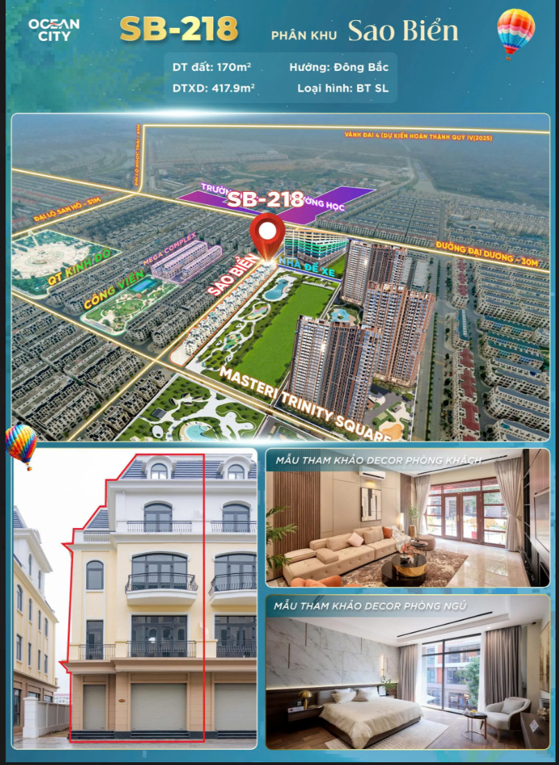 BIỆT THỰ SONG LẬP SAO BIỂN SB-218 – DIỆN TÍCH 170M² – HƯỚNG ĐÔNG BẮC MÁT MẺ