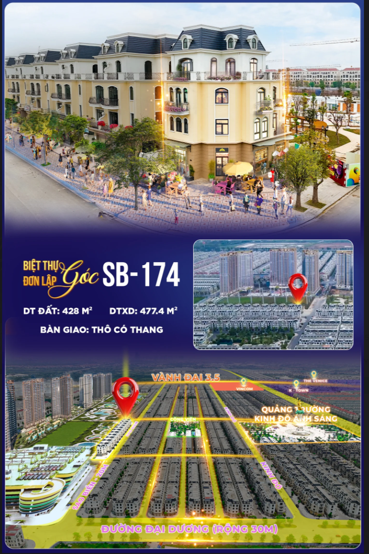 QUỸ CĂN ĐỘC BẢN: ĐƠN LẬP SAO BIỂN SB-174 – 428M² ĐẤT – GIÁ 87.28 TỶ