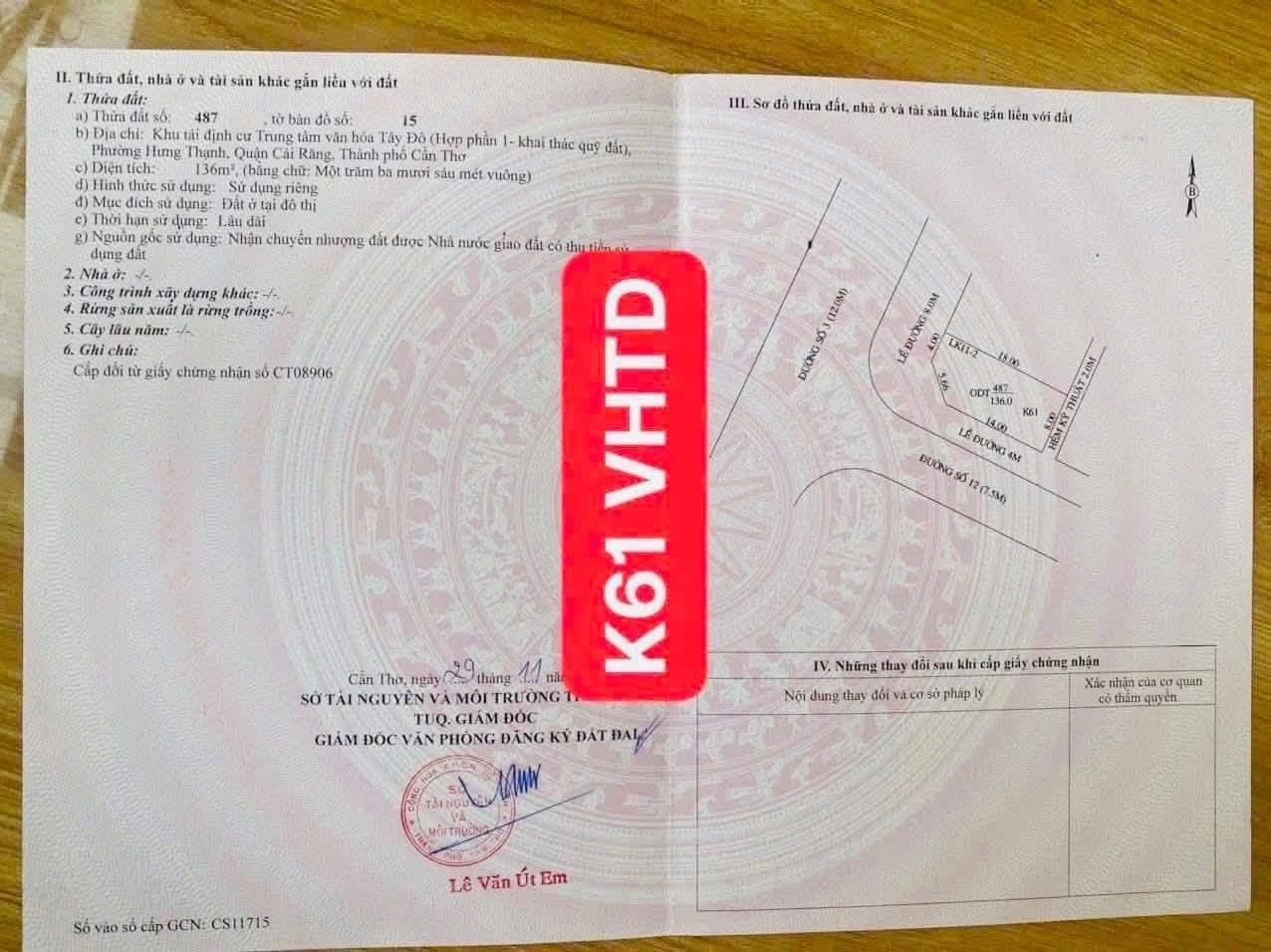 BÁN NỀN VỊ TRÍ ĐẸP GÓC 2 MẶT TIỀN KDC VĂN HOÁ TÂY ĐÔ