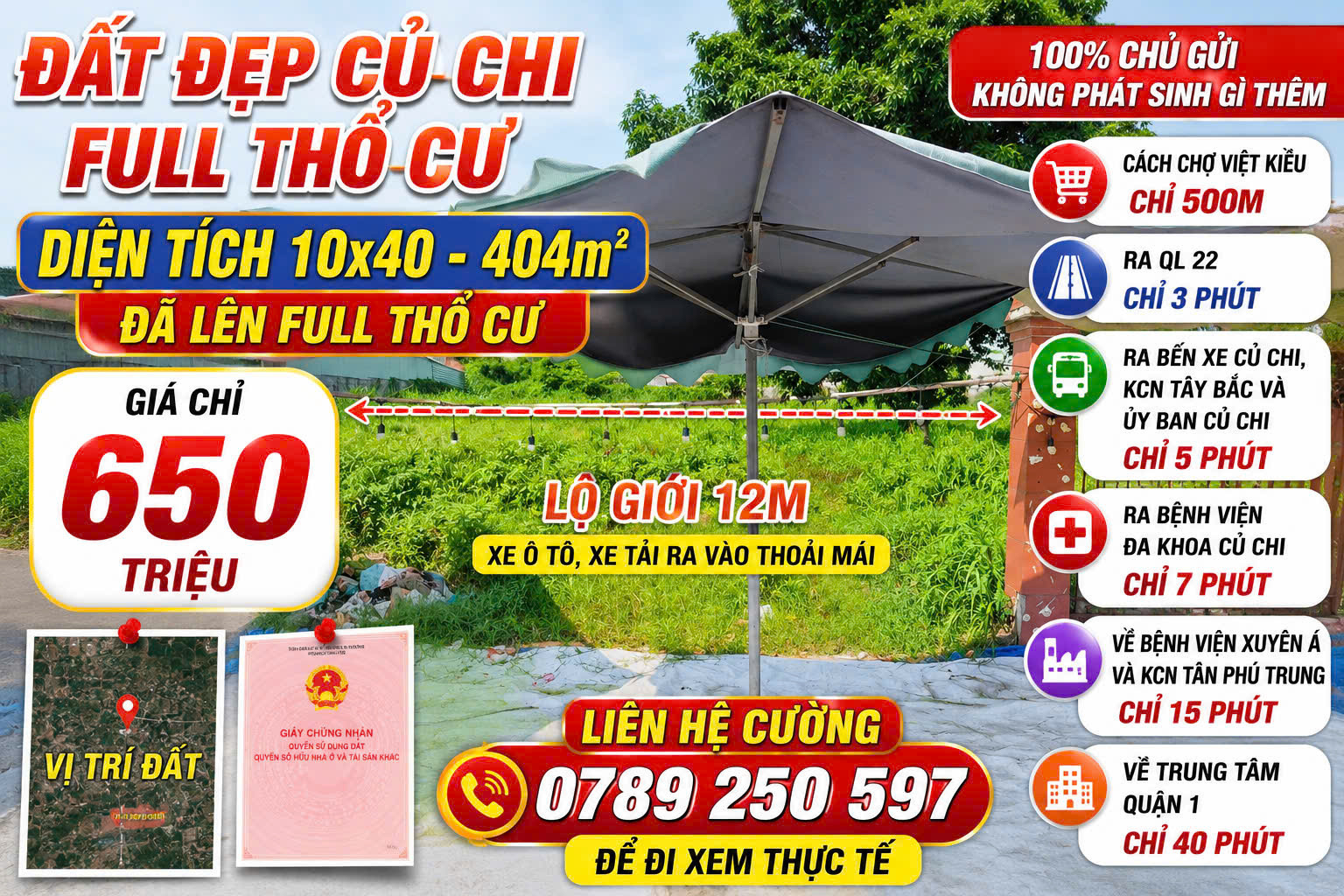 Bán Đất 404m2 có sẵn 394 m2 thổ cư giá 650 triệu tại Đường số 19 Xã Tân An Hội Huyện Củ Chi TP. Hồ Chí Minh