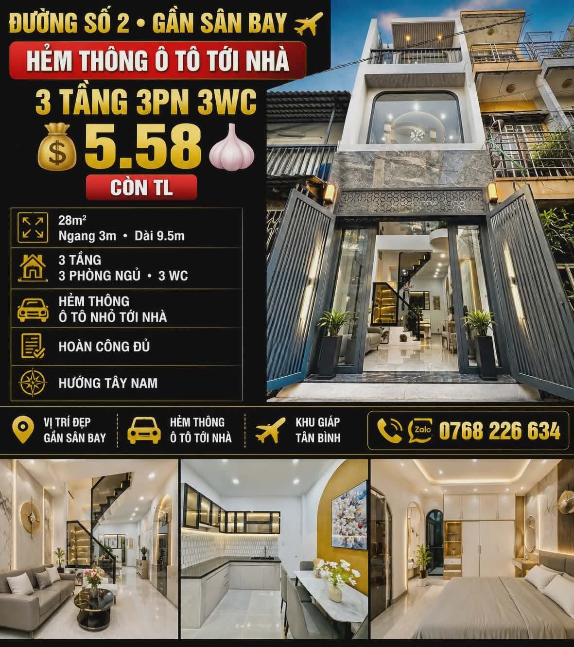 🍀 ĐƯỜNG SỐ 2 • GẦN SÂN BAY • HẺM THÔNG Ô TÔ NHỎ TỚI NHÀ • 3 TẦNG 3PN • 💰 5.58 🧄