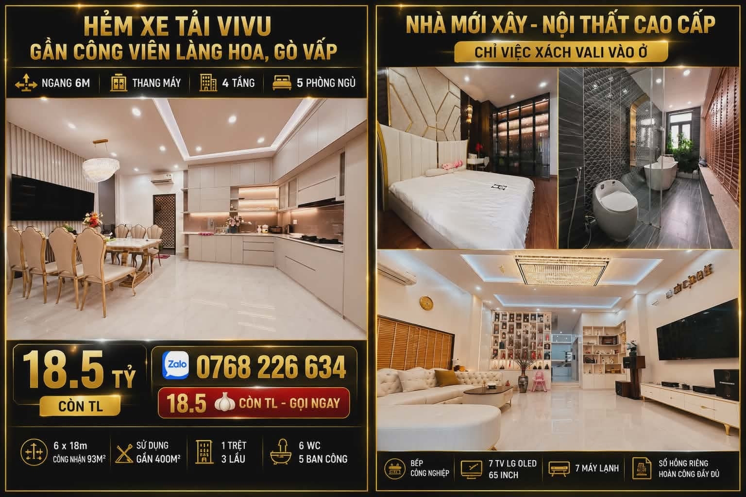 HẺM XE TẢI VIVU, GẦN CÔNG VIÊN LÀNG HOA, GÒ VẤP, NGANG 6M, THANG MÁY, 4 TẦNG, 5PN, 💰18.5 🧄
