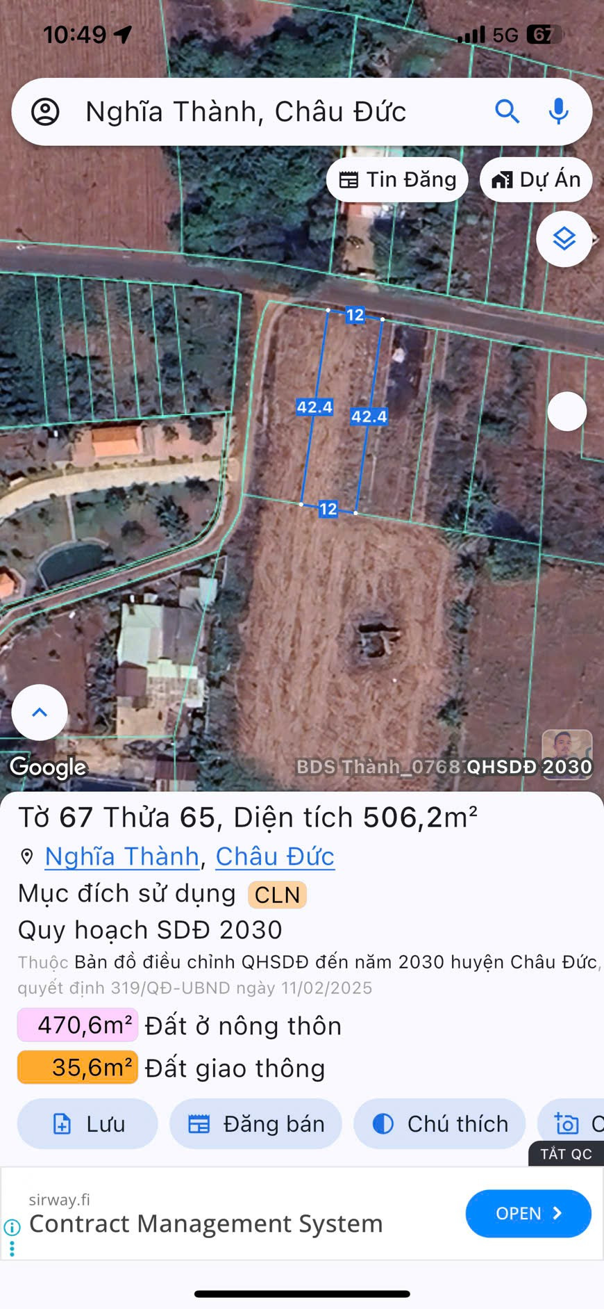 Bán đất 506.2m² có sẵn 80m² thổ cư ngang 12m giá 1.85 tỷ tại Đường số 29 Xã Nghĩa Thành