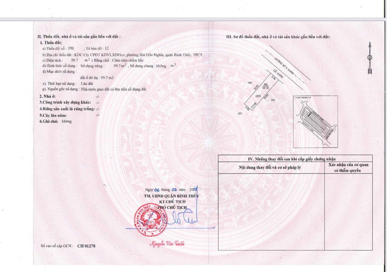Bán đất 99.7m² full thổ cư ngang 5m giá 2.5 tỷ tại Đường số 3 Phường Bình Thủy