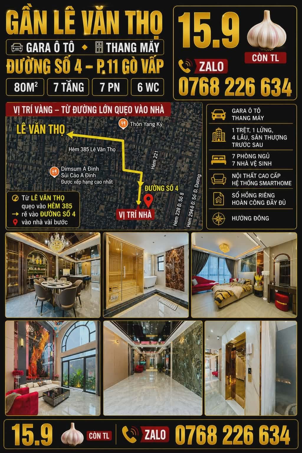 🏡 GẦN LÊ VĂN THỌ • GARA Ô TÔ • THANG MÁY • ĐƯỜNG SỐ 4 P.11 GÒ VẤP • 80M² • 7 TẦNG • 💰15.9 🧄
📱 Zalo 0768 226 634