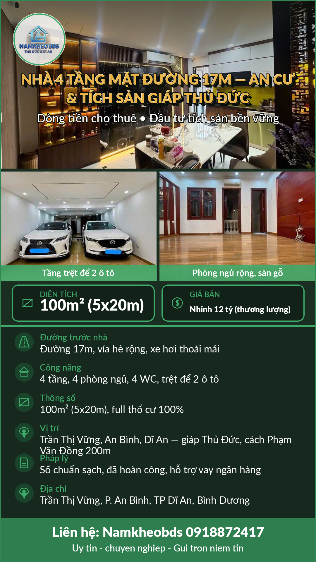 Bán Nhà riêng 120m2 có sẵn 129 m2 thổ cư giá 8.5 tỷ tại Đường số 4 Phường An Bình Thành phố Dĩ An Bình Dương
