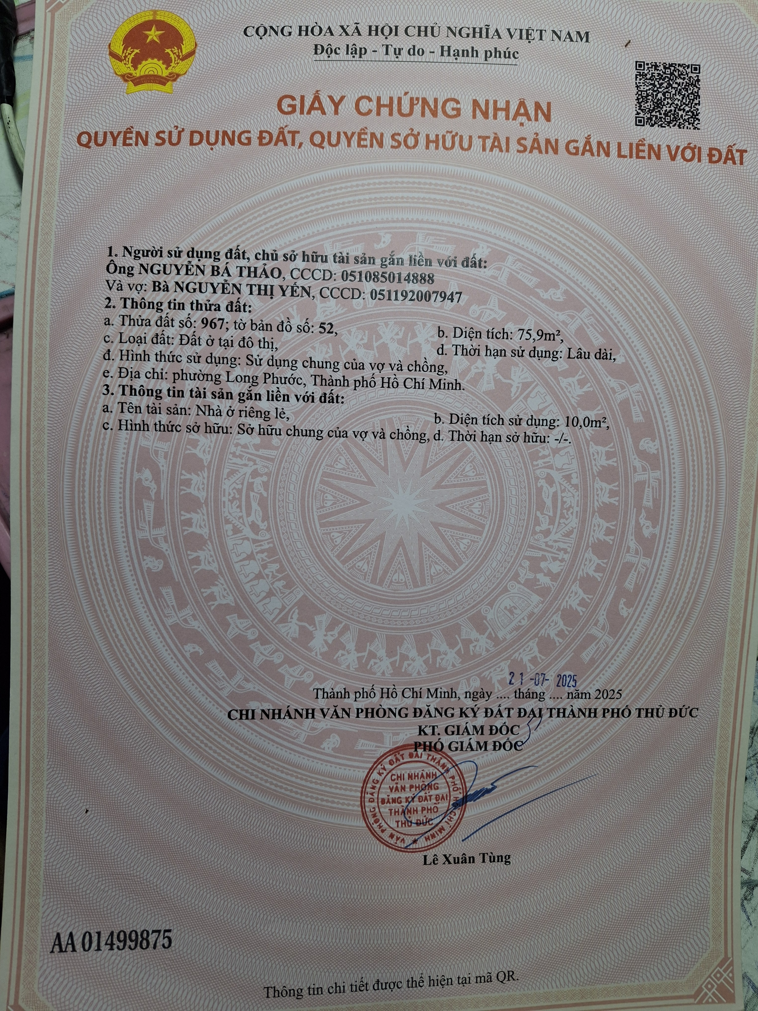 Cần ra gấp lô đất thổ cư 100% dự án Việt Nhân 1234, Long Phước