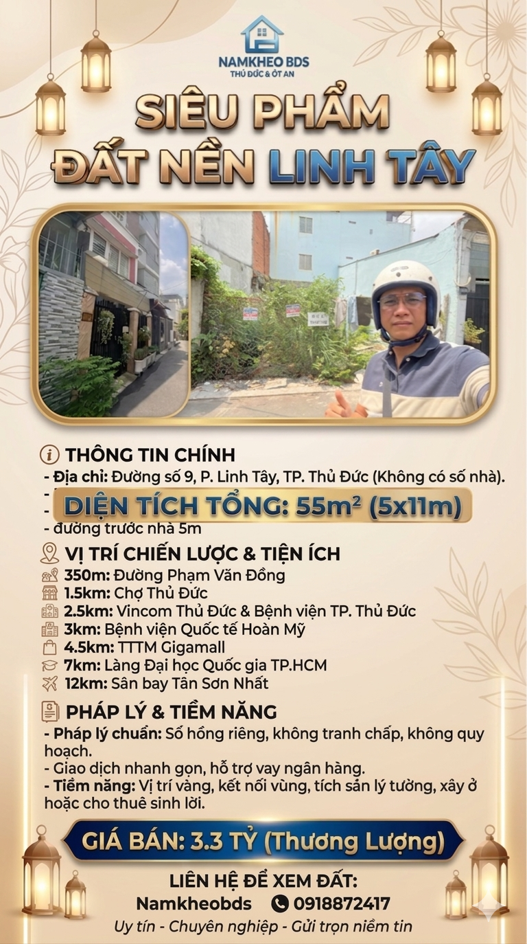 CÒN DUY NHẤT LÔ ĐẤT GIÁ TỐT TẠI ĐƯỜNG SỐ 9 LINH TÂY THỦ ĐỨC 55M2 GIÁ 3.2 TỶ