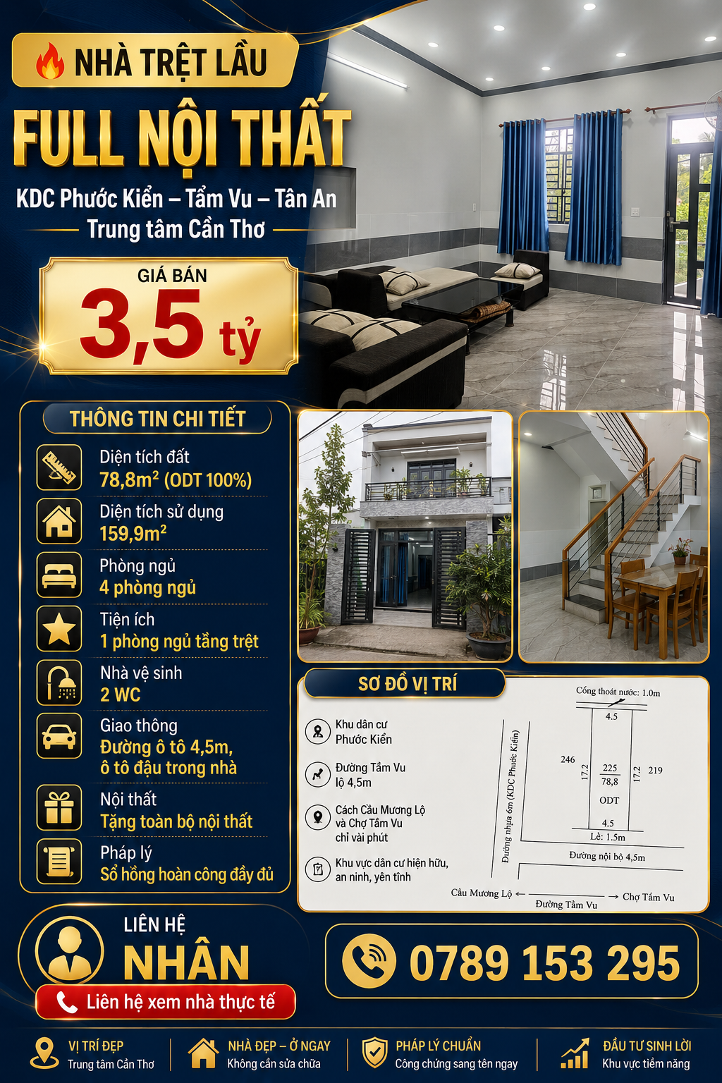 Bán Nhà riêng giá 3.5 tỷ LẦU FULL NỘI THẤT – KDC PHƯỚC KIỂN, TẦM VU, TÂN AN