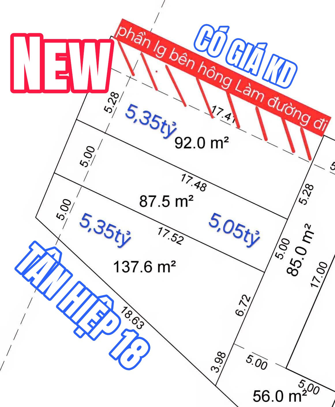 🟥Bán đất Mặt tiền Tân Hiệp gần Song Hành x Lê Lợi 5x18= 90m² full thổ cư ngang 5m giá 5 tỷ tại Hóc Môn