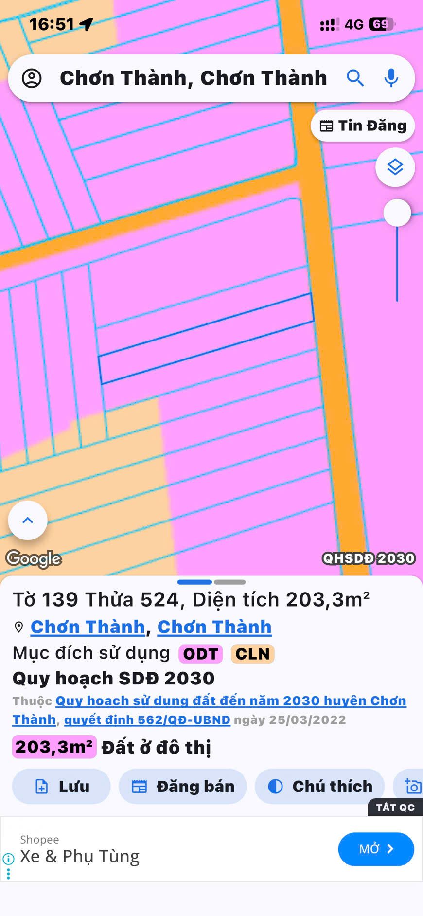 Bán đất 203m² có sẵn 50m² thổ cư ngang 5m giá 380 triệu tại Đường TH01 Phường Chơn Thành