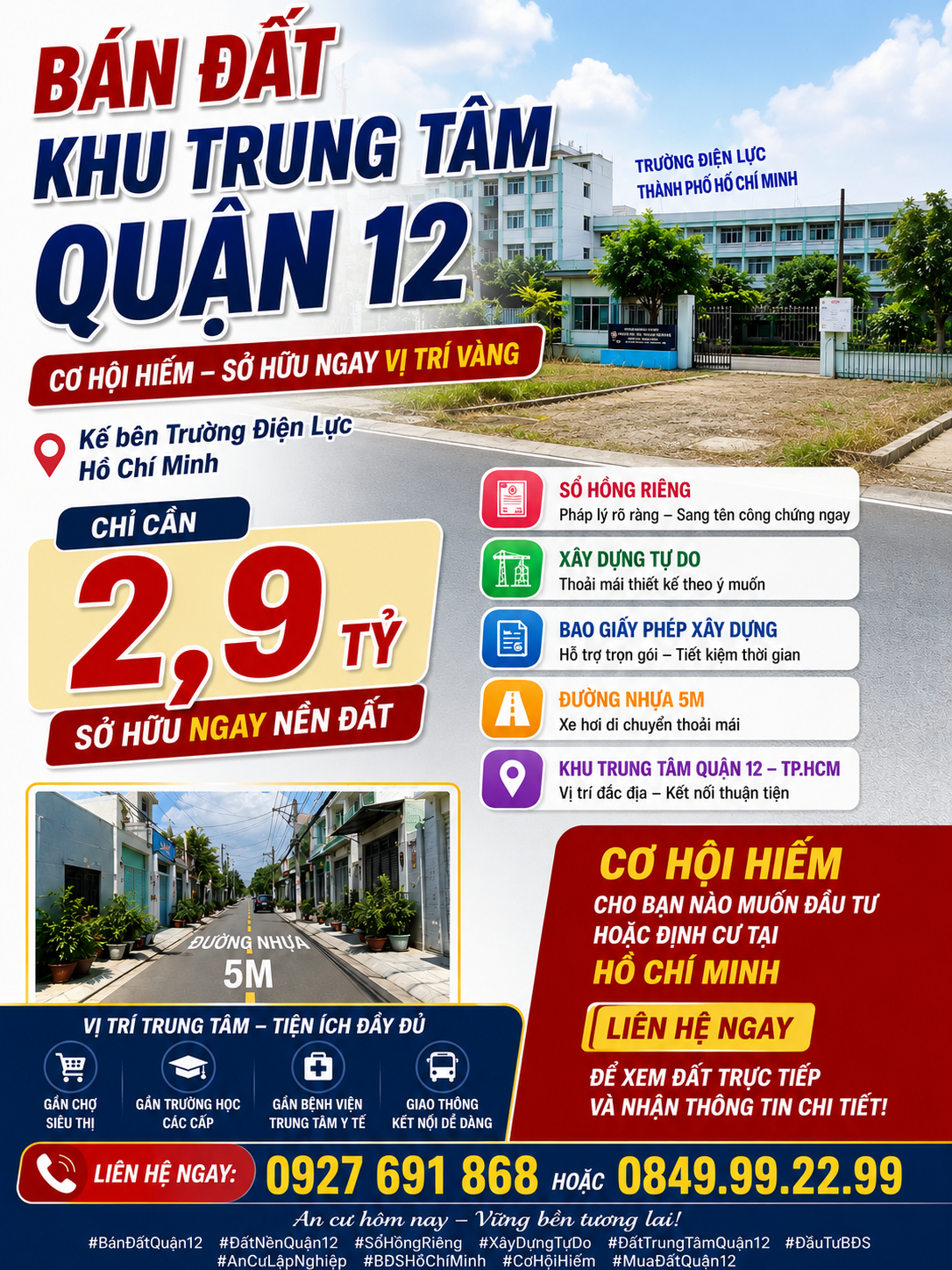 Ai chưa có đất Sài Gòn, chỉ 2,9ty ngay TT Q12, bên trường Điện Lực HCM