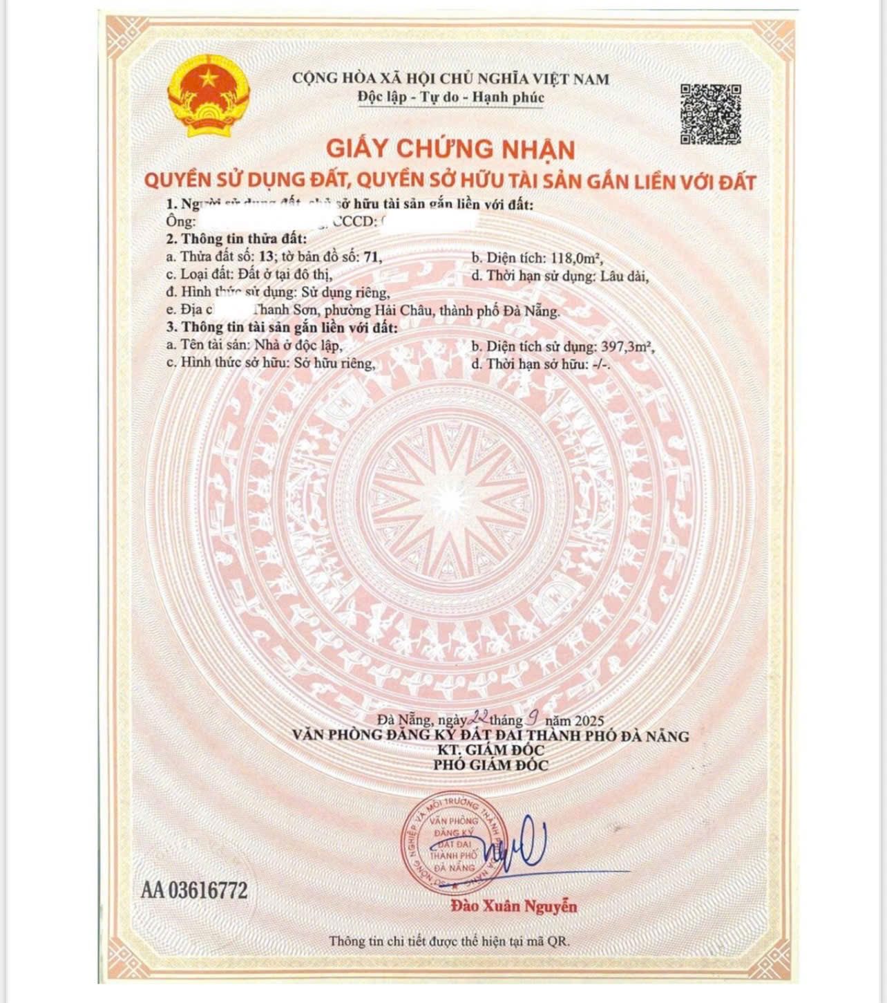 BÁN GẤP NHÀ MT ĐƯỜNG THANH SƠN- HẢI CHÂU- ĐÀ NẴNG
