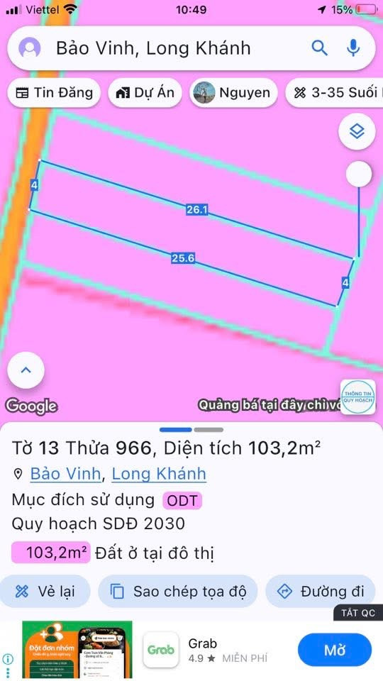 Bán đất 106mvm² ngang 4m giá 870 triệu Phường Bảo Vinh