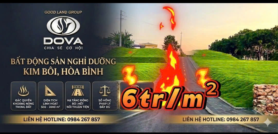 chỉ 6tr/m2 sở hữu ngay đất nghỉ dưỡng có khoáng nóng tại kim bôi. hòa bình